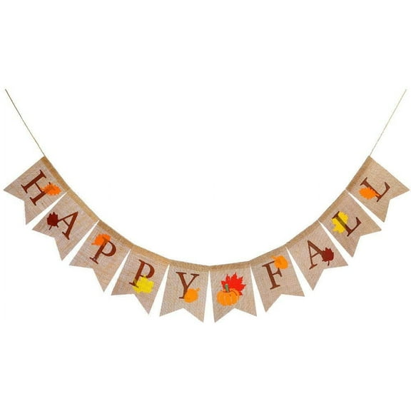 Happy Fall Pumpkin Burlap Banner, Thanksgiving Fall Happy Fall Burlap Banner Harvest Home Decor Bunting Flag Garland Party Thanksgiving Day Fireplace Decoration