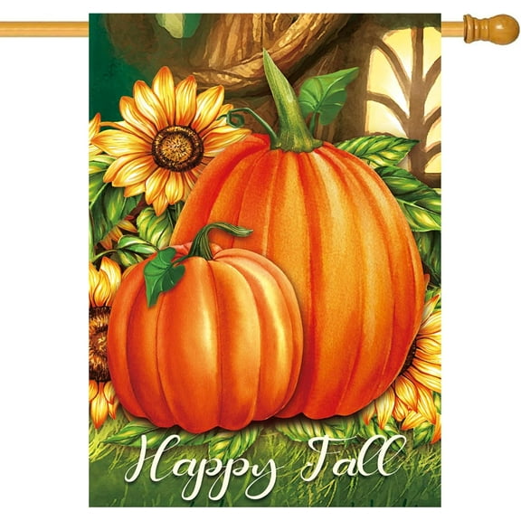 Happy Fall Pumpkin Farmhouse Decorative Flag Double Sided Harvest Sunflower Thanksgiving Day Outdoor Yard House Flag 28Ă—40 inch