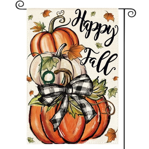  Happy Fall Pumpkin Garden Flag 12x18 Inch Double Sided Outside, Holiday Small Garden Flags For Outdoor Yard Lawn