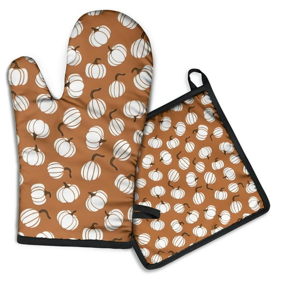 Happy Fall Pumpkins Kitchen Oven Mitt and Pot Holder Sets 2 Pcs for Baking, Cooking and Grilling, Heat Resistant Up To 392 °F