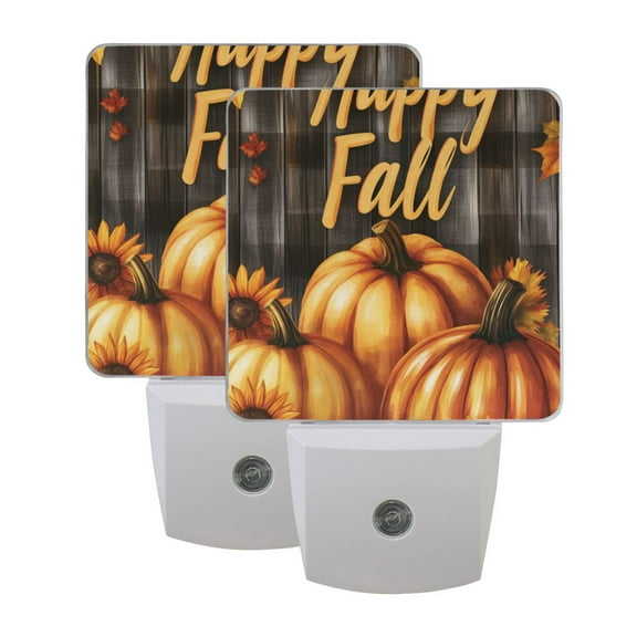 Happy Fall Pumpkins LED Night Light with Smart Sensor Plug Into Wall Dusk to Dawn 2 packs