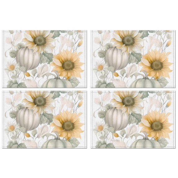 Happy Fall Pumpkins and Sunflower Summer Placemats Table Placemats Set Of 4-Linen Kitchen Washable Placemats Table Mats 12"x18" Non-Slip Heat Resistant