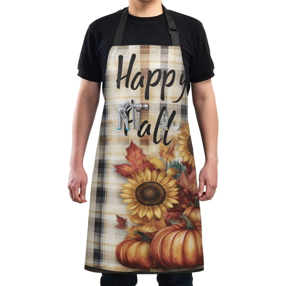Happy Fall Pumpkins and Sunflower Chef Kitchen Apron with Pockets for Women Waterproof Aprons for Cooking Baking