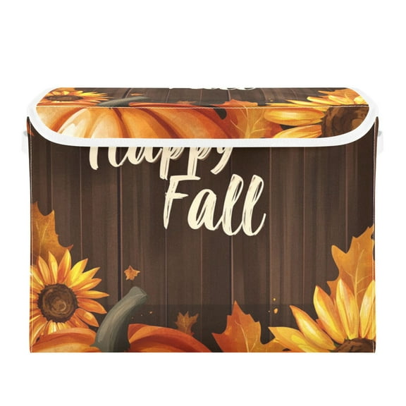 Happy Fall Pumpkins and Sunflowers Large Storage Bins with Linen Collapsible Lid Storage Box 16.7 x 12.6 x 11.8in