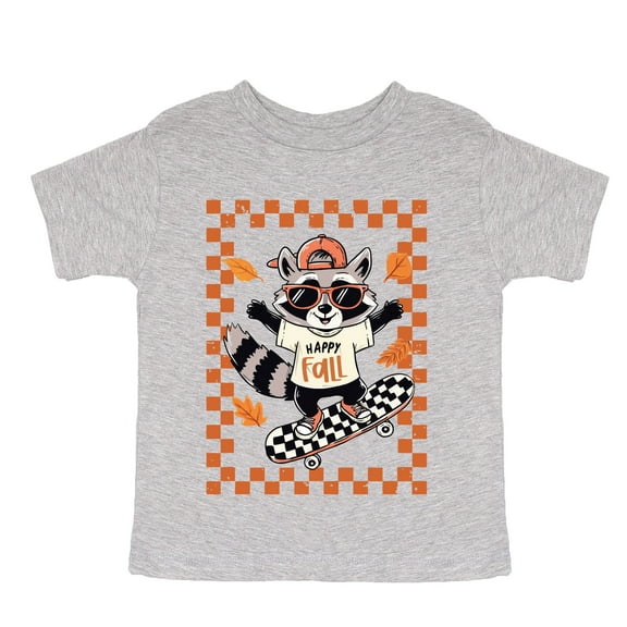 Happy Fall Racoon Skater - Youth Short Sleeve Graphic T-Shirt and Toddler Short Sleeve Graphic T-Shirt