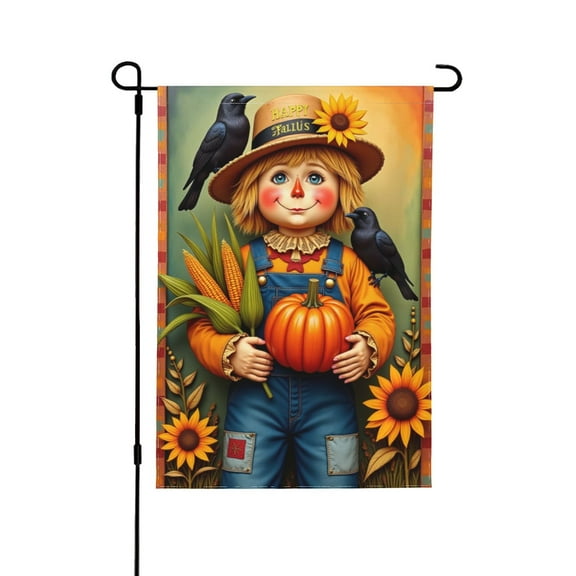 Happy Fall Scarecrow Garden Flag 12x18 Inch Double Sided Autumn Harvest Sunflower Corn Pumpkin Scarecrow Yard Flag Outdoor Decoration