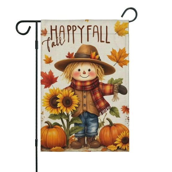 Happy Fall Scarecrow with Pumpkins and Sunflowers Fall Garden Flags 12.5"x18" Double Side,Small Yard Flags for Outside,Outdoor Fall Decor,Autumn Funny Garden Flag Yard Decoration