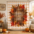thumbnail image 1 of Happy Fall Shower Curtains for Bathroom, Maple Leaves Orange Checked Thanksgiving Waterproof Fabric Shower Curtain, Decorative Bathroom Curtain for Bathtub, 72"x72", No Hooks Included, 1 of 9