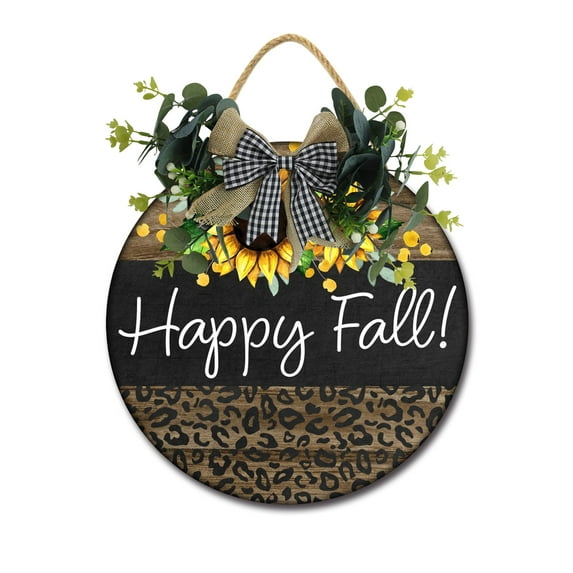 Happy Fall Sign Front Door Porch Decorations, Round Rustic Wood Hanging Sign for Farmhouse Porch Outdoor Home Holiday Front Door Sign Decor