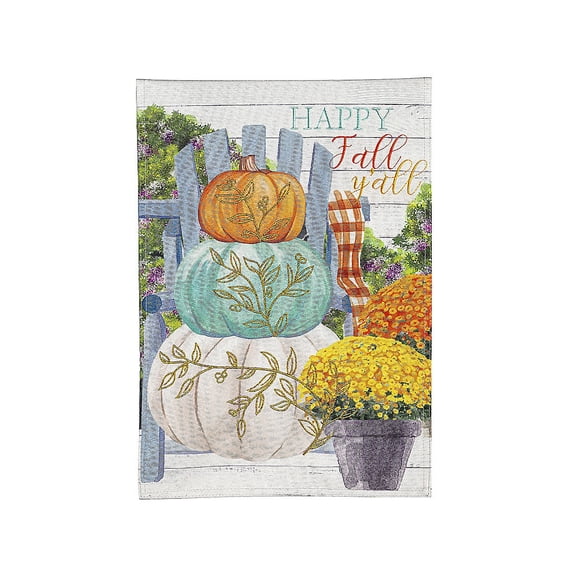 Happy Fall Stacked Pumpkins Garden Linen Flag
