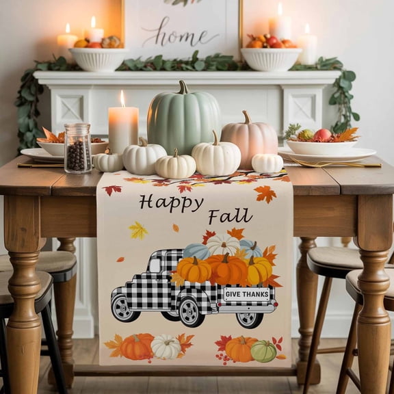 Happy Fall Table Runner, Autumn Thanksgiving Kitchen Dining Table Decoration for Home Party Decor 13x120 Inches