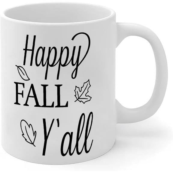 Happy Fall Y All Coffee Mugs White Ceramic Coffee Tea Mug Funny Party White Glossy Mug Halloweens Festival Gift for Coworker Married Couples 11oz