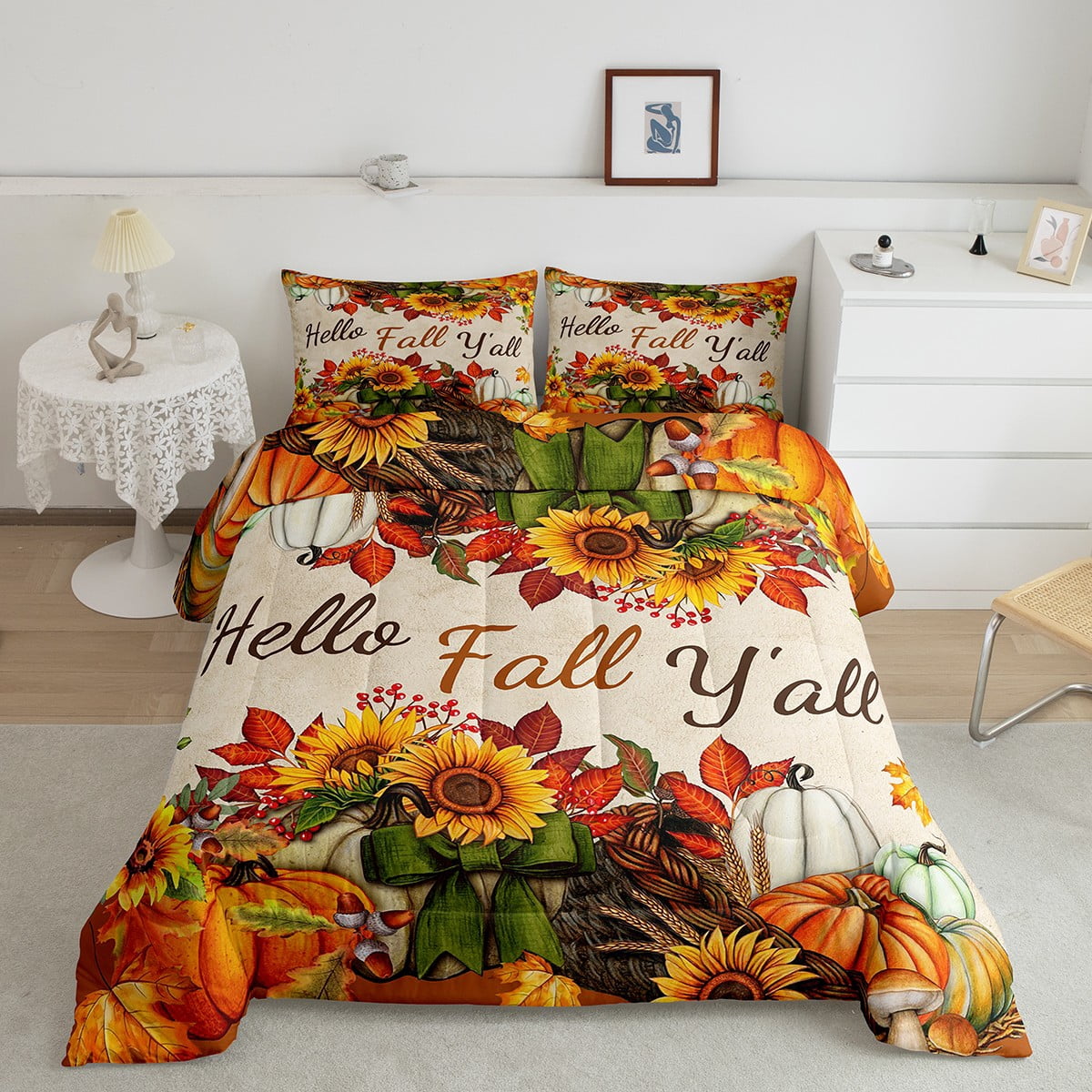 Happy Fall Y'All Comforter Set 2 Piecce Farm Pumpkin Maple Leaf ...