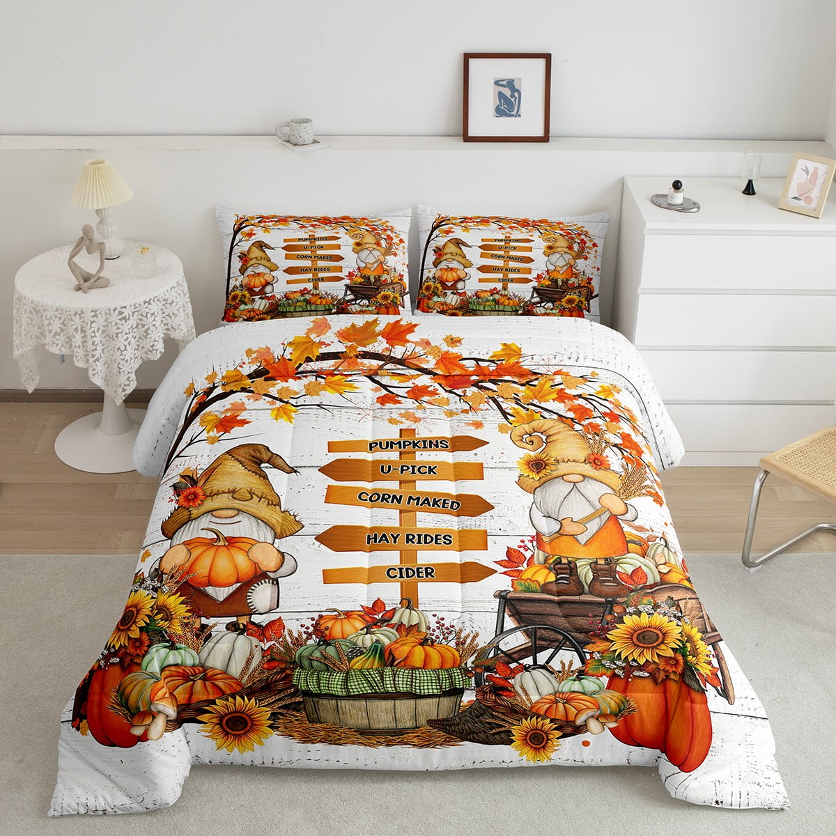 Happy Fall Y'All Comforter Set Queen Autumn Harvest Theme Bedding Teens ...