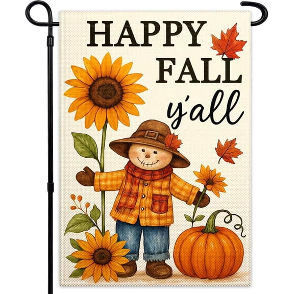 Happy Fall Y'All Garden Flag 12x18 Inch Double Sided Autumn Thanksgiving Garden Flag Scarecrow Garden Flags for Outdoor Lawn Indoor Farmhouse Outside Holiday Decor