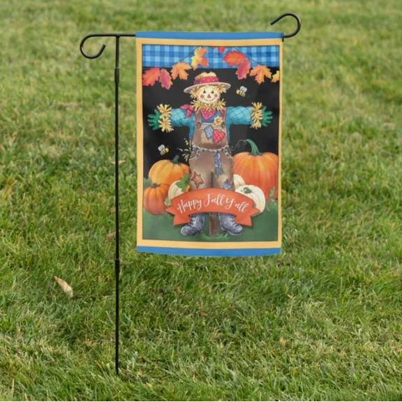 Happy Fall Y'All Scarecrow Fall Garden Flag 2 Sided New