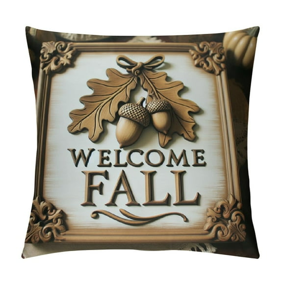 Happy Fall Y'All Throw Pillow Covers , Thanksgiving Day Gift Pillow Covers, Pine Cones Decor Decorative Square Pillow Cases, Rustic Farmhouse Cushion Covers Bedroom Decor