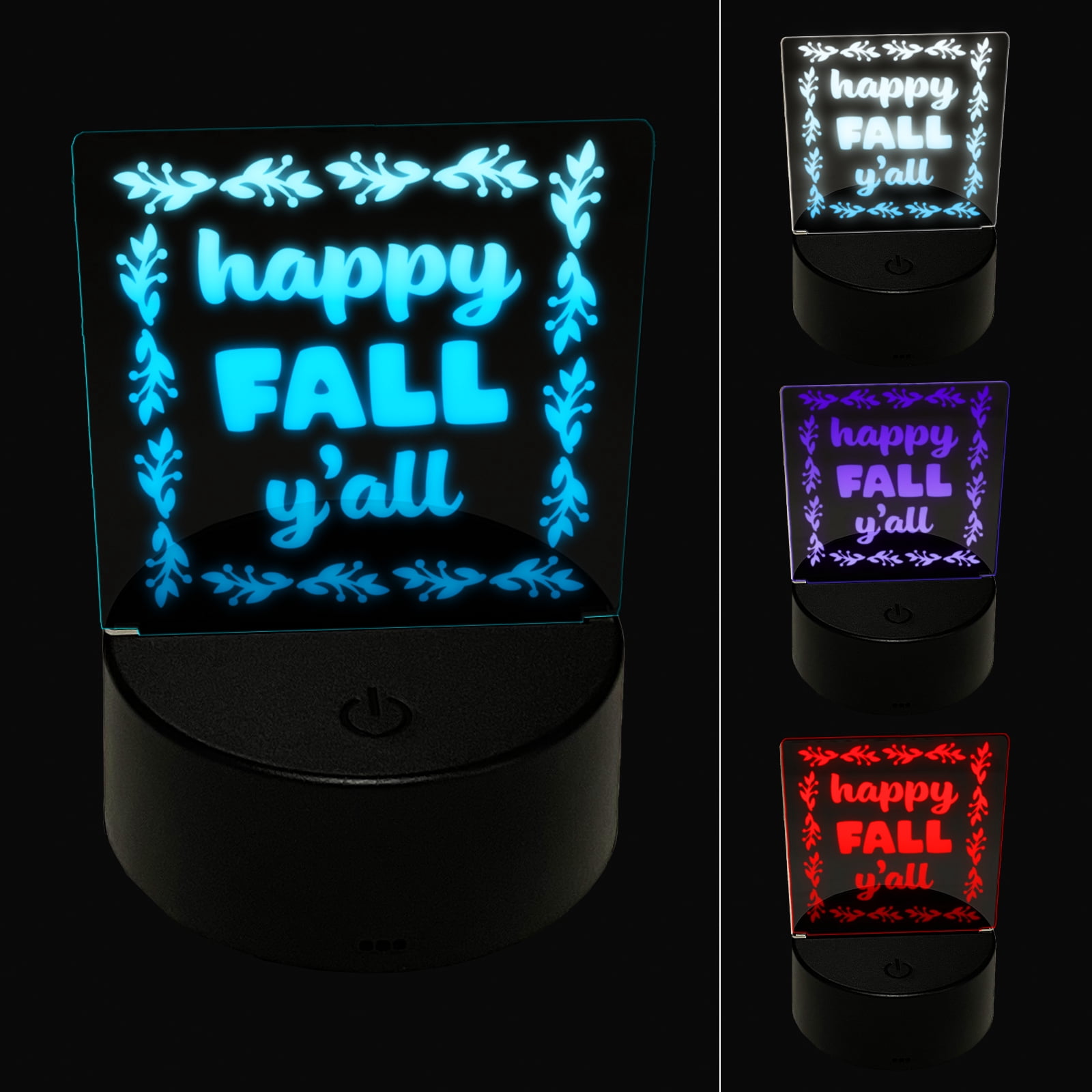 Happy Fall Y'all Autumn Foliage LED Night Light Sign 3D Illusion Desk ...