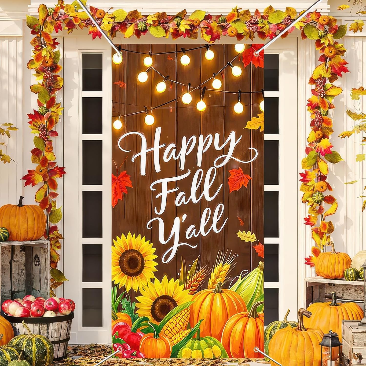 Happy Fall Y’all Door Cover Thanksgiving Backdrop Pumpkin Sunflower ...