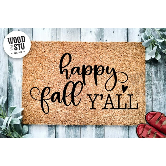 Happy Fall Y'all Door Mat | Fall Doormat | Welcome Mat | Fall Leaves Door Mat | Fall Autumn Decor Gift | Home Doormat | Custom Doormat