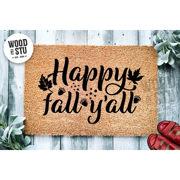 Happy Fall Y'all Door Mat | Fall Doormat | Welcome Mat | Fall Leaves Door Mat | Fall Autumn Decor Gift | Home Doormat | Custom Doormat