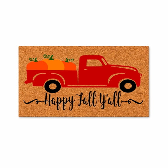Happy Fall Yall Doormat, Pumpkin Truck Welcome Mat, Fall Seasonal Front Door Mat (16x24 inches) WoodByStu 1516
