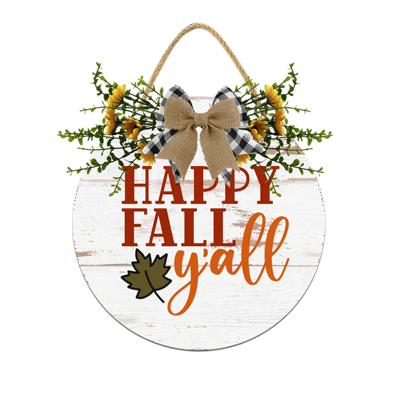 Happy Fall Y'all Front Door Sign Funny Wreaths Hanging Wooden Plaque Decoration Round Rustic Wood Farmhouse Porch Decor for Home Front Door Decor, 12 x 12 Inch