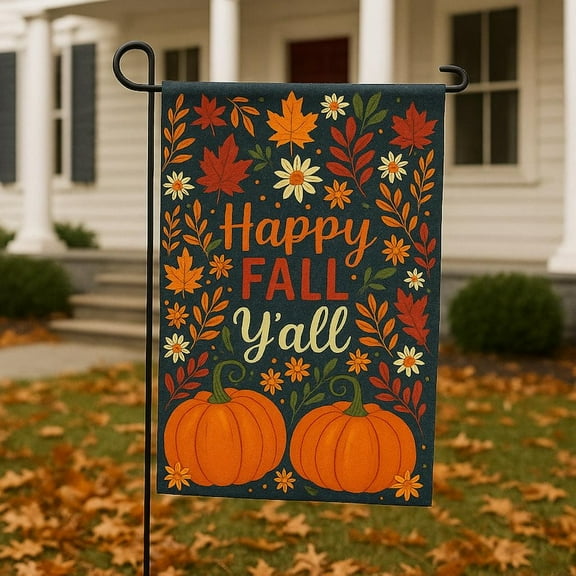 Happy Fall Y’all Garden Flag Autumn Pumpkin Floral Outdoor Yard Decoration Seasonal Welcome Sign for Porch Lawn Thanksgiving Harvest Decor