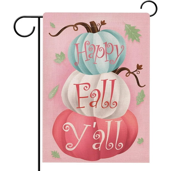 Happy Fall Y''all Pink Pumpkin Garden Flag Double Sided, Autumn Seasonal Farmhouse Decorative Yard Outdoor Home Small Decor, Thanksgiving Pink Outside House Decoration 12 x 18