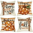 thumbnail image 1 of Happy Fall Y''all Pumpkin Decorative Throw Pillow Covers 20 x 20 Set of 4, Autumn Polka Dots Maple Leaf Porch Patio Outdoor Pillowcase, Farmhouse Thanksgiving Stripes Cushion Case Home Decor, 1 of 6