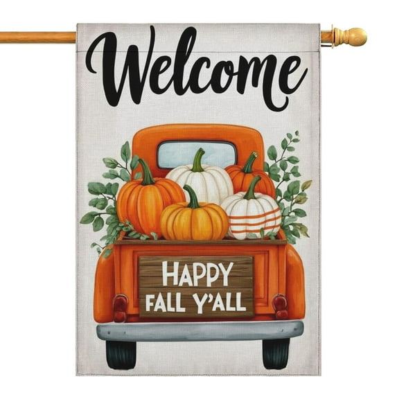 Happy Fall Y'all Pumpkins Truck Fall Garden Flags 28"x40" Double Side,Small Yard Flags for Outside,Outdoor Fall Decor,Autumn Funny Garden Flag Yard Decoration