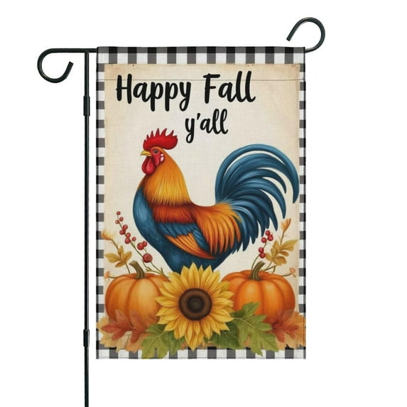 Happy Fall Y'all Rooster Pumpkins Sunflowers Fall Garden Flags 12.5"x18" Double Side,Small Yard Flags for Outside,Outdoor Fall Decor,Autumn Funny Garden Flag Yard Decoration