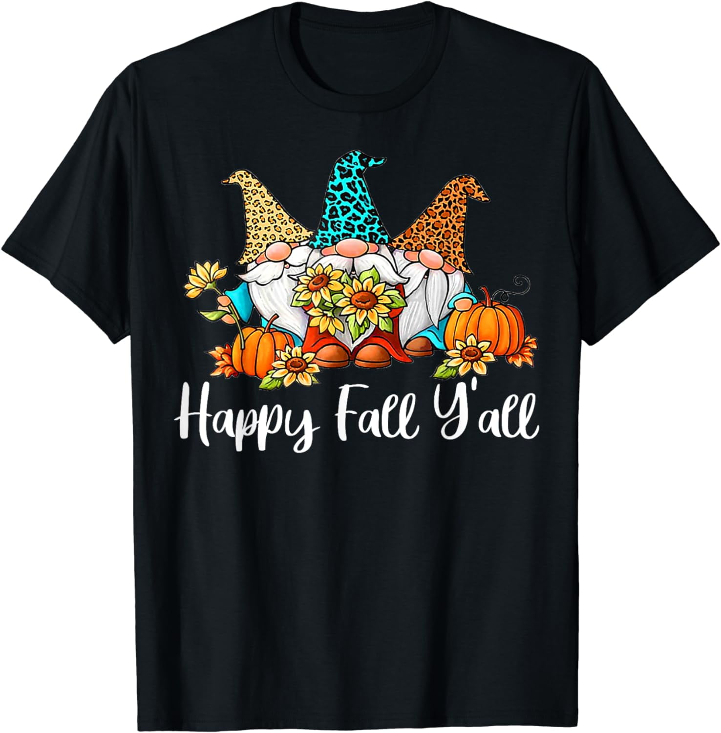 Happy Fall Y'all Women's T-Shirt - Leopard & Pumpkin Graphic Tee, Short Sleeve Fall Thanksgiving Top - View #6