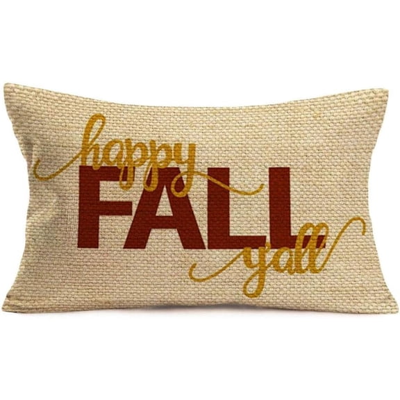 Happy Fall Y''all Throw Pillow Covers Cotton Linen Autumn Decorative Pillow Case Cushion Cover 12x20 Inch Rectangle Pillow Case for Sofa Bed Couch(FGB 19)
