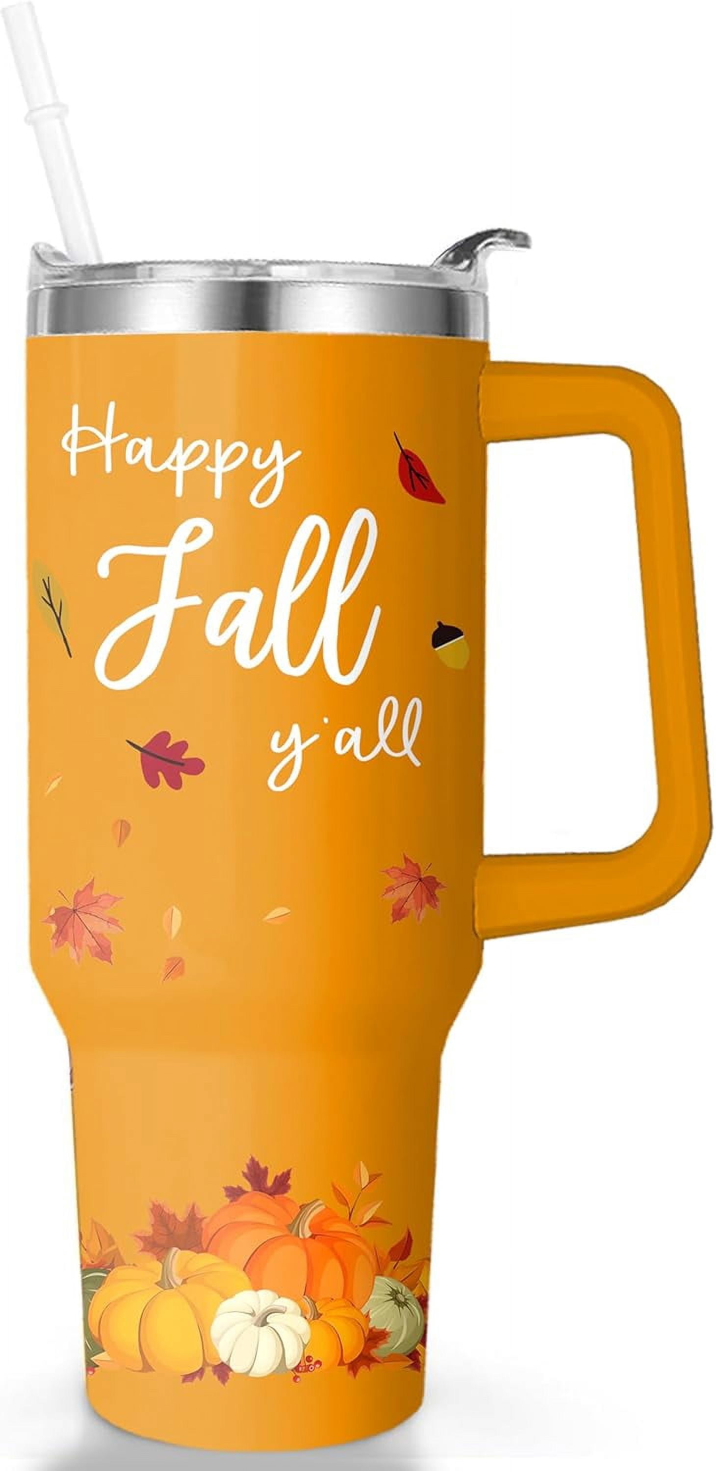 Fall Cup Designa Happy Fall Y''all Tumbler, Fall Cup 40 Oz Tumbler with Handle and Straw ...