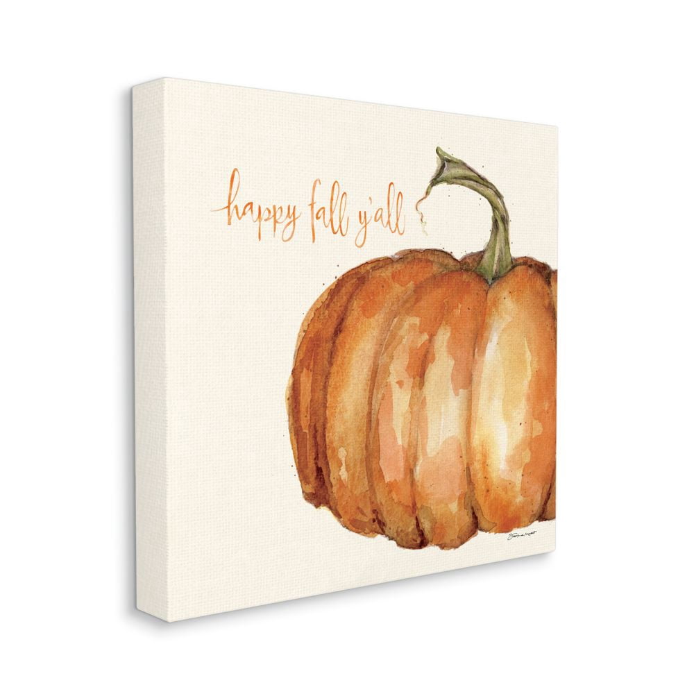 Happy Fall Yall Autumn Pumpkin Seasonal Design Holiday Gallery-Wrapped Canvas Print Wall Art, 17x17