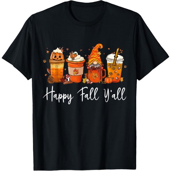 Happy Fall Yall Gnome Leopard Pumpkin Funny Autumn Gnomes T-Shirt