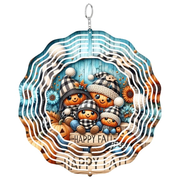 Happy Fall Yall Jack O Lantern Family 3D Wind Spinner Halloween Pumpkin Art