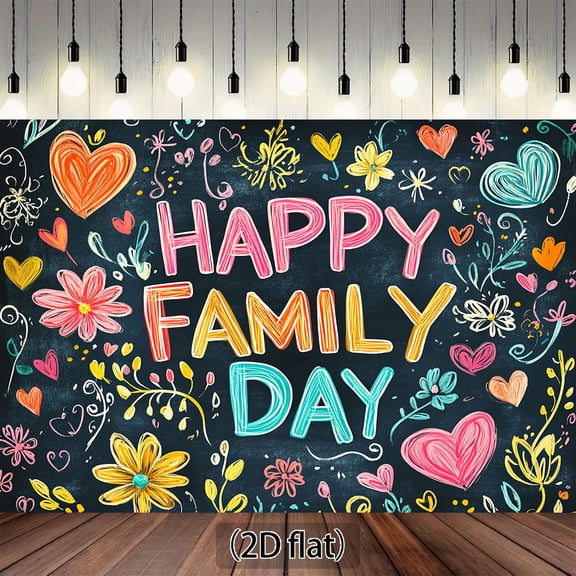Happy Family Day Backdrop Chalkboard Pastel Floral Family Reunion Background Colorful Flowers Hearts Welcome Family Members Gathering Party Decorations Banner Photo Booth Props
