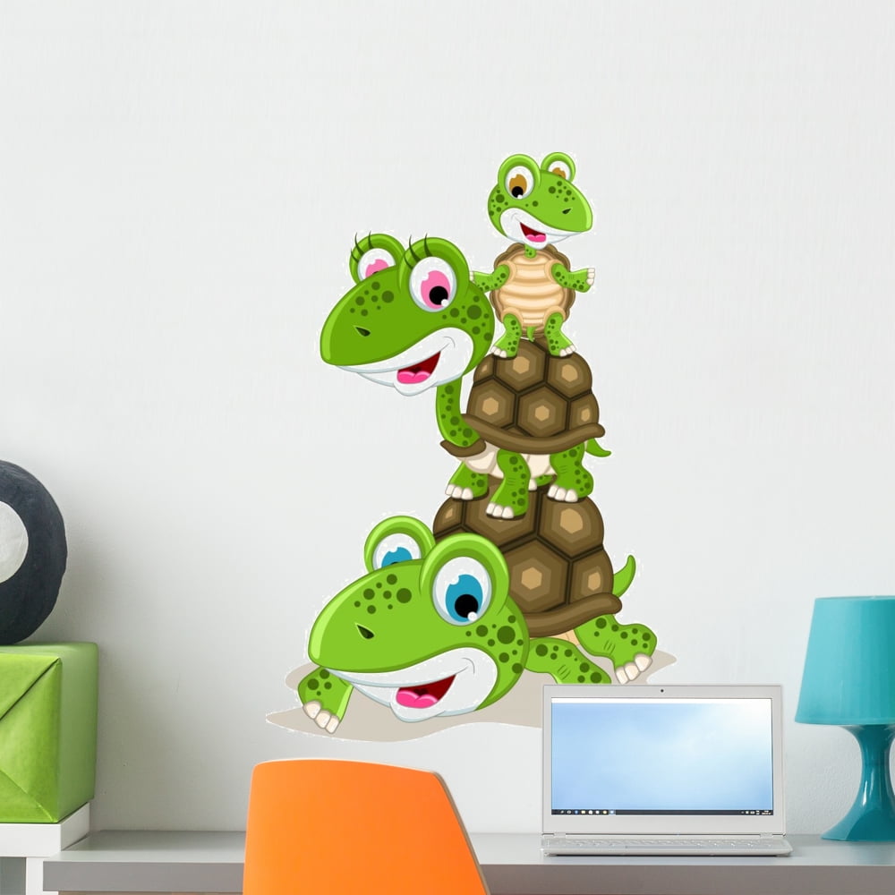 Family Turtle Graphics Happy Family Turtle Cartoon Wall Decal by Wallmonkeys Peel and Stick ...