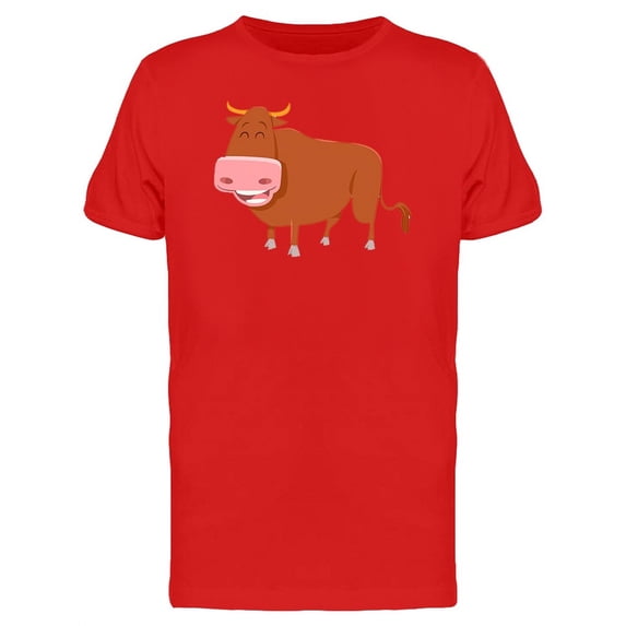 Happy Farm Bull Cartoon T-Shirt Men -Image by Shutterstock, Male XX-Large
