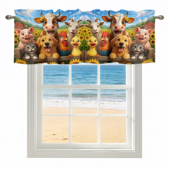 Happy Farm Kitchen Valances for Windows 42x12 Inch Kitchen Curtains Valances Rod Pocket Cow Dog Barn Country Farmhouse Bathroom Window Valances for Window Treatment Decor