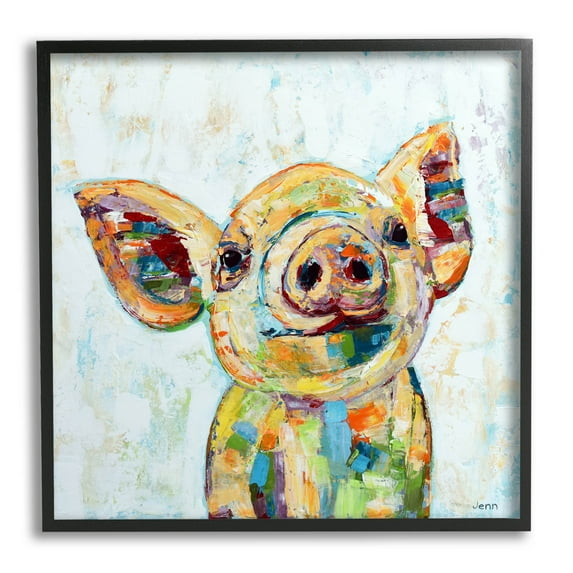 Happy Farm Pig Modern Composition Animals & Insects Painting Black Framed Art Print Wall Art