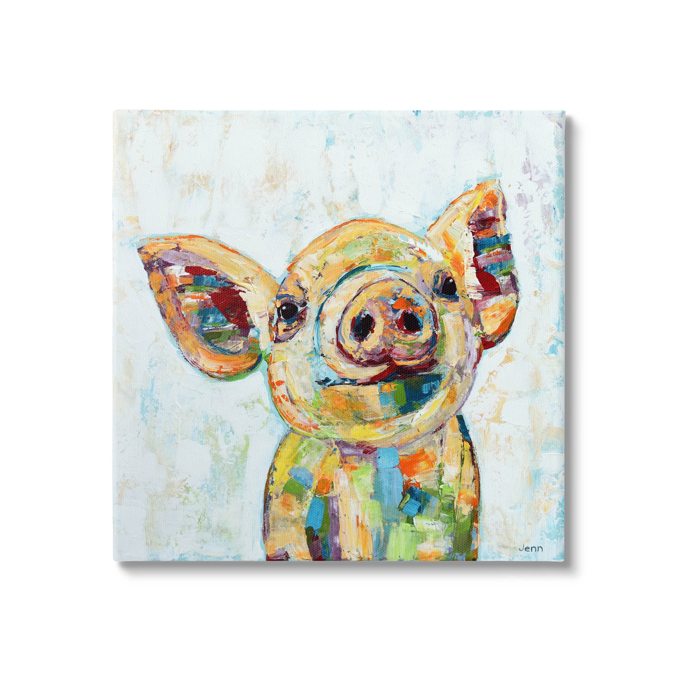 Happy Farm Pig Modern Composition Animals & Insects Painting Gallery Wrapped Canvas Print Wall Art