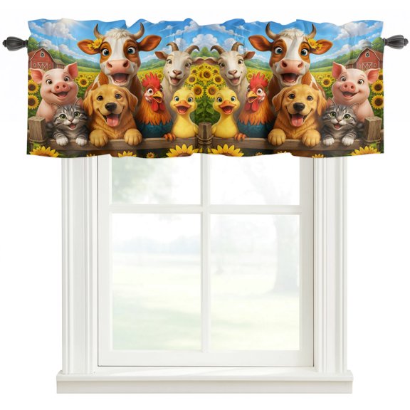 Happy Farm Valances for Windows Farmhouse Kitchen Curtains Valances Rod Pocket Valance Curtains for Kitchen Windows Cow Dog Barn Country Farmhouse Window Valances for Bathroom Bedroom 42"x12"