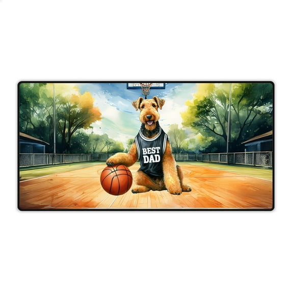 Happy Father's Day Airedale Terrier Playing Basketball with Best Dad Jersey Desk Mat Full Keyboard Mouse Pad Dale Waterside Dog Lover Large Mousepad - 13006