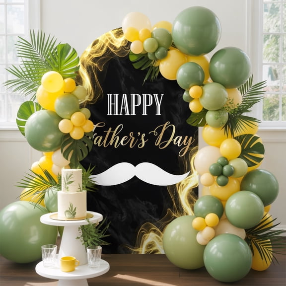 Happy Father's Day Arch Backdrop Cover, 4FT, Beard Smoke Swirls Retro Spandex Arch Covers Double-Sided Backdrop for Wedding Birthday Party Photo Background Decoration