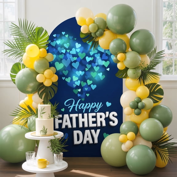 Happy Father's Day Arch Backdrop Cover, 4FT, Love Heart Dark Blue Backdrop Spandex Arch Covers Double-Sided Backdrop for Wedding Birthday Party Photo Background Decoration