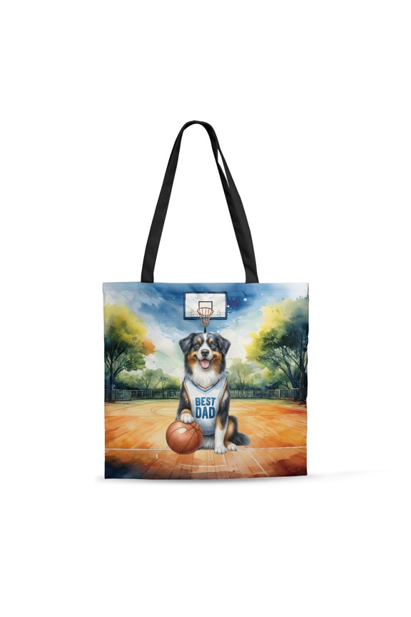 Happy Father's Day Australian Shepherd Playing Basketball with Best Dad Jersey All Over Print 3D Canvas Tote Bag Aussie Dog Lover Gifts Reusable Handbag - 13006