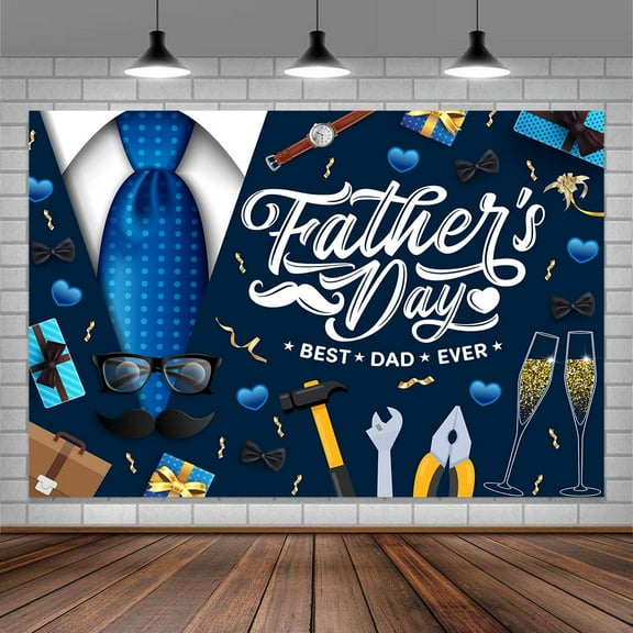 Happy Father’s Day Backdrop, Blue Father Day Suit Tie Photography Background, Best Dad Ever Party Supplies Backdrop Party Decoration Photo Studio Props 5x3ft